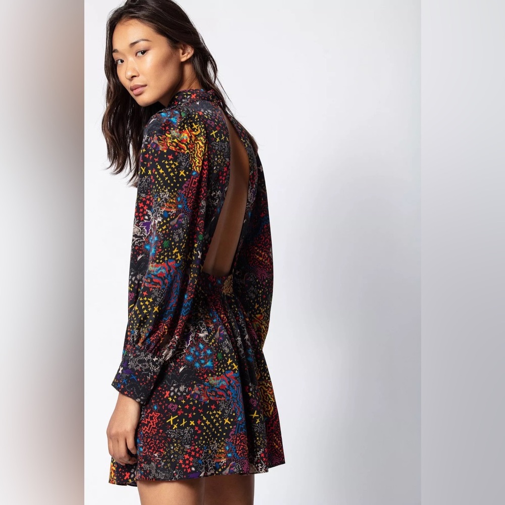 Zadig&Voltaire dress OPEN BACK in printed silk.Fall Winter 19-20 Fashion Show.